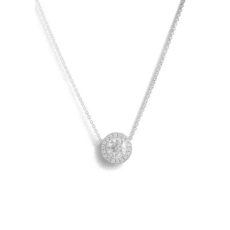 18K White Gold Danburite +Diamond Halo Necklace