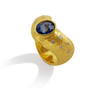 Blue Sapphire and Diamond Ring