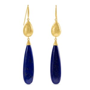 Lapis and Gold Bead Dangle Earrings