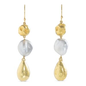 Keshi Pearl and Gold Nugget Dangle Earrings