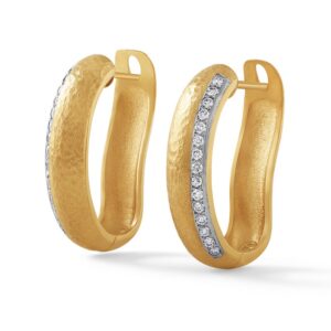 Hammered Gold and Diamond Hoop Earrings